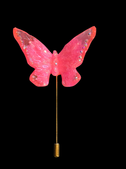 Lapel Pin bright pink with rhinestones