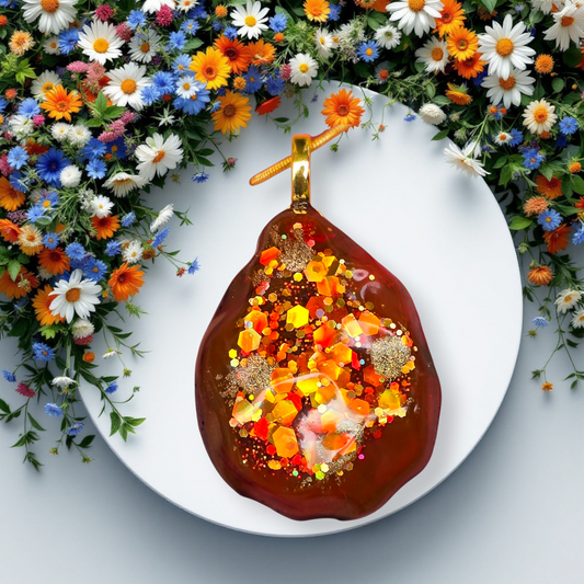 Pendant water ripple burnt orange with gold