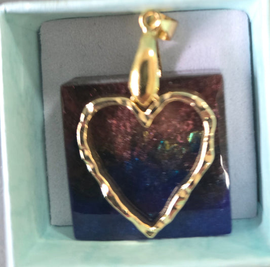 Pendant Brown and blue with gold heart