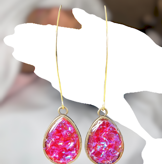 Earrings long dangling pink