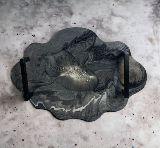 Tray Slate  with black handles