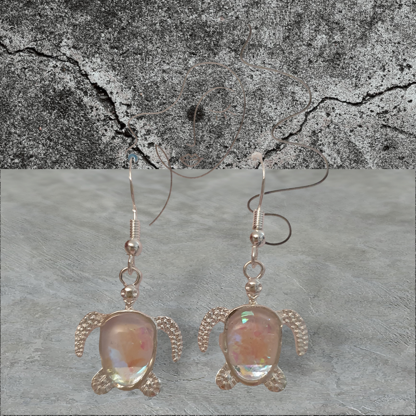 Earrings Turtles silver and pink