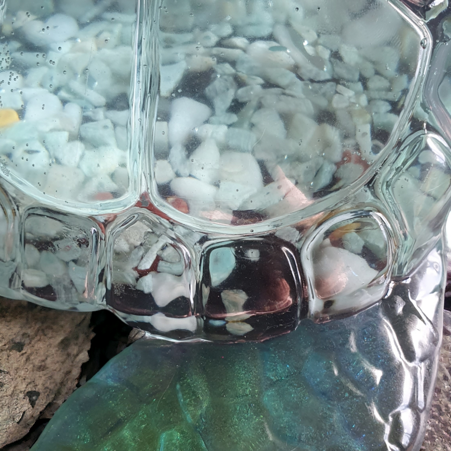 Turtle huge green blue with natural pebbles 30 x 31cm