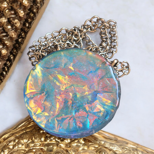 Pendant large blue, pink, silver, gold