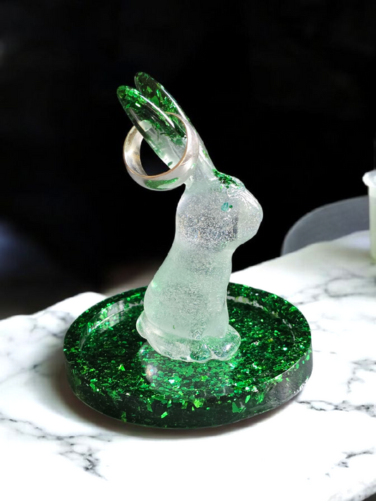 Bunny ring holder green glitter