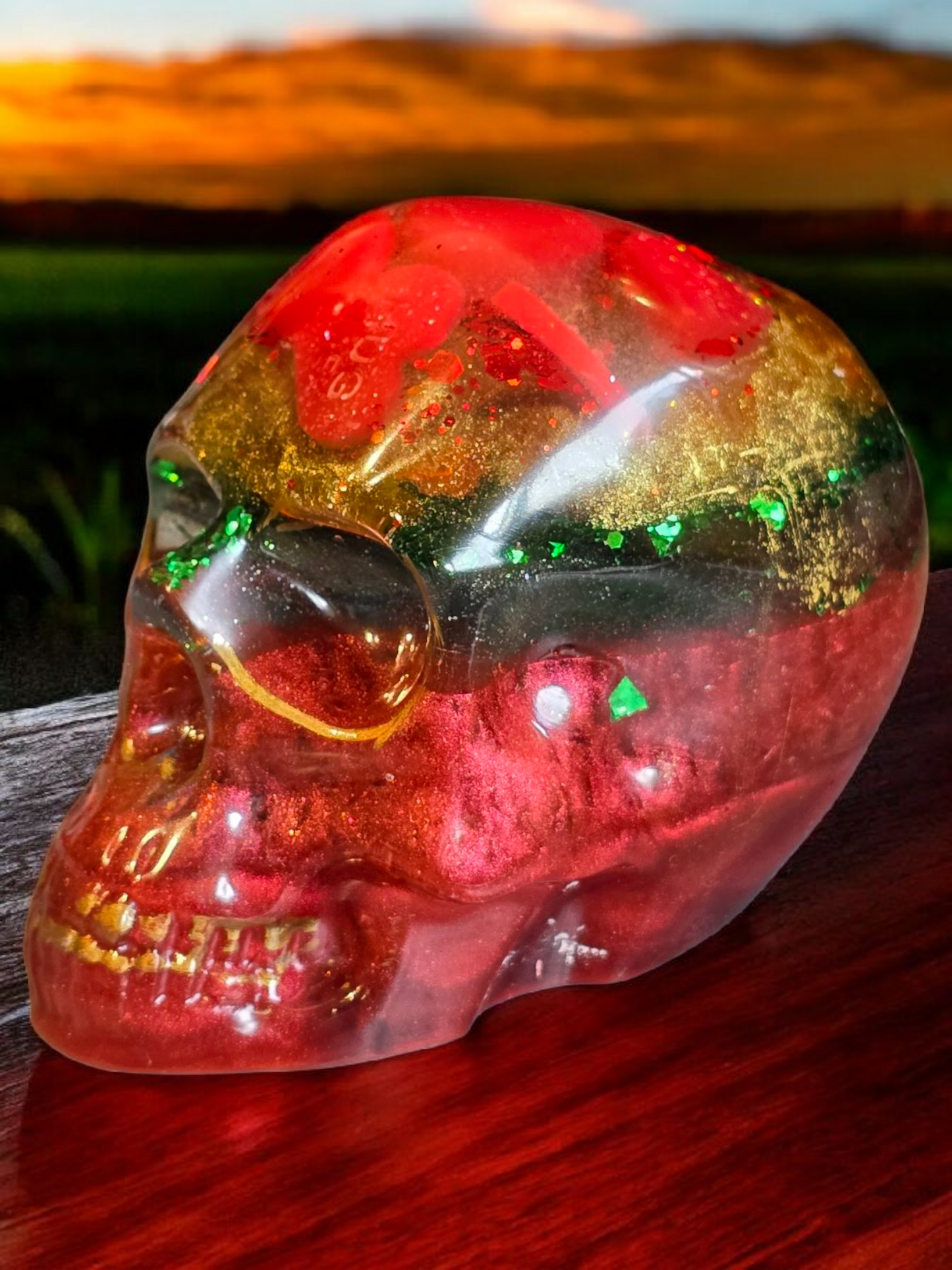 Scull with red hearts