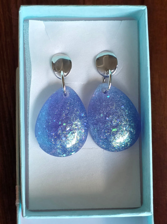 Earrings dangling blue silver