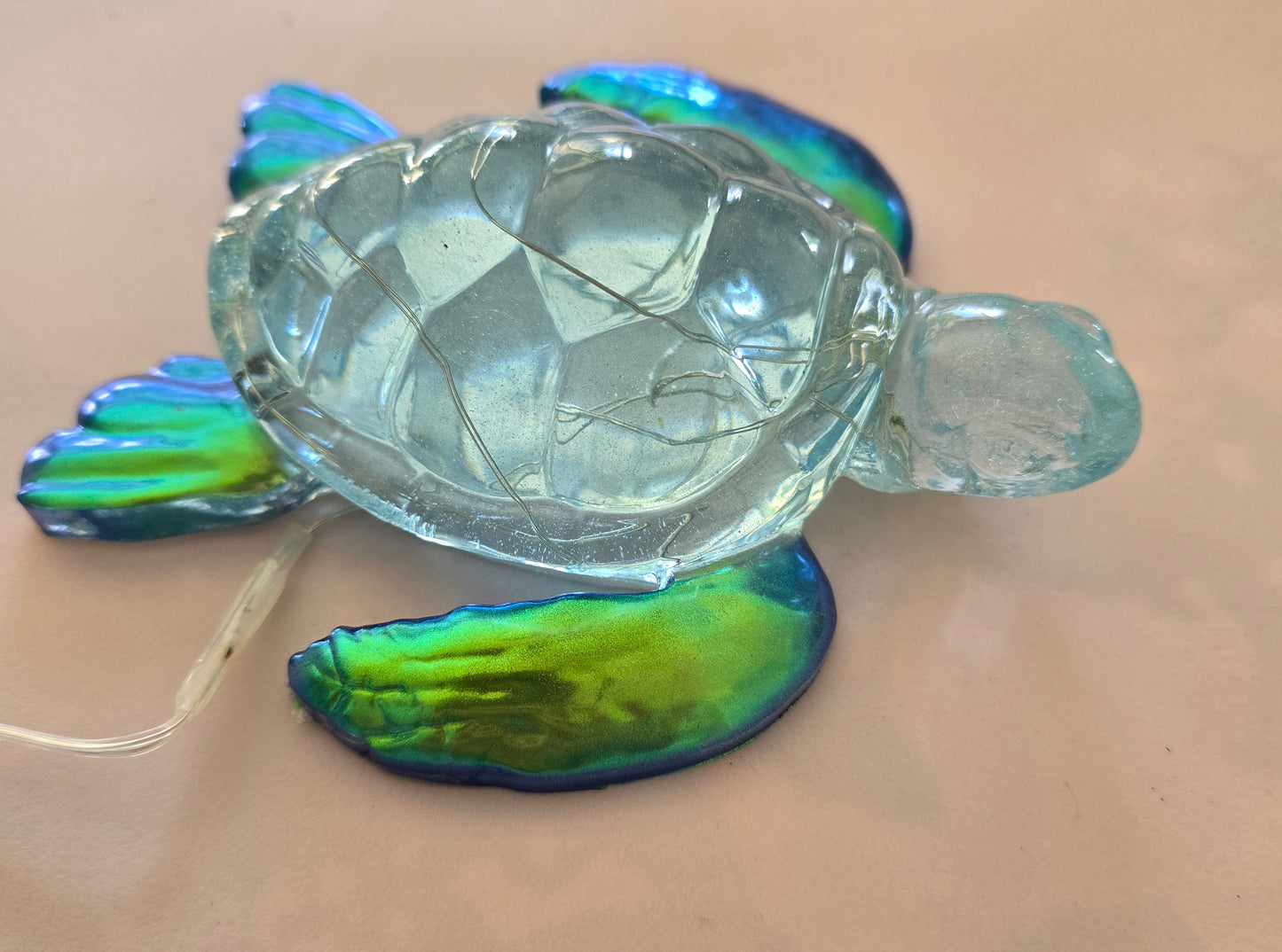 Turtle large with blue green and gold flippers-night light 13 x 14cm