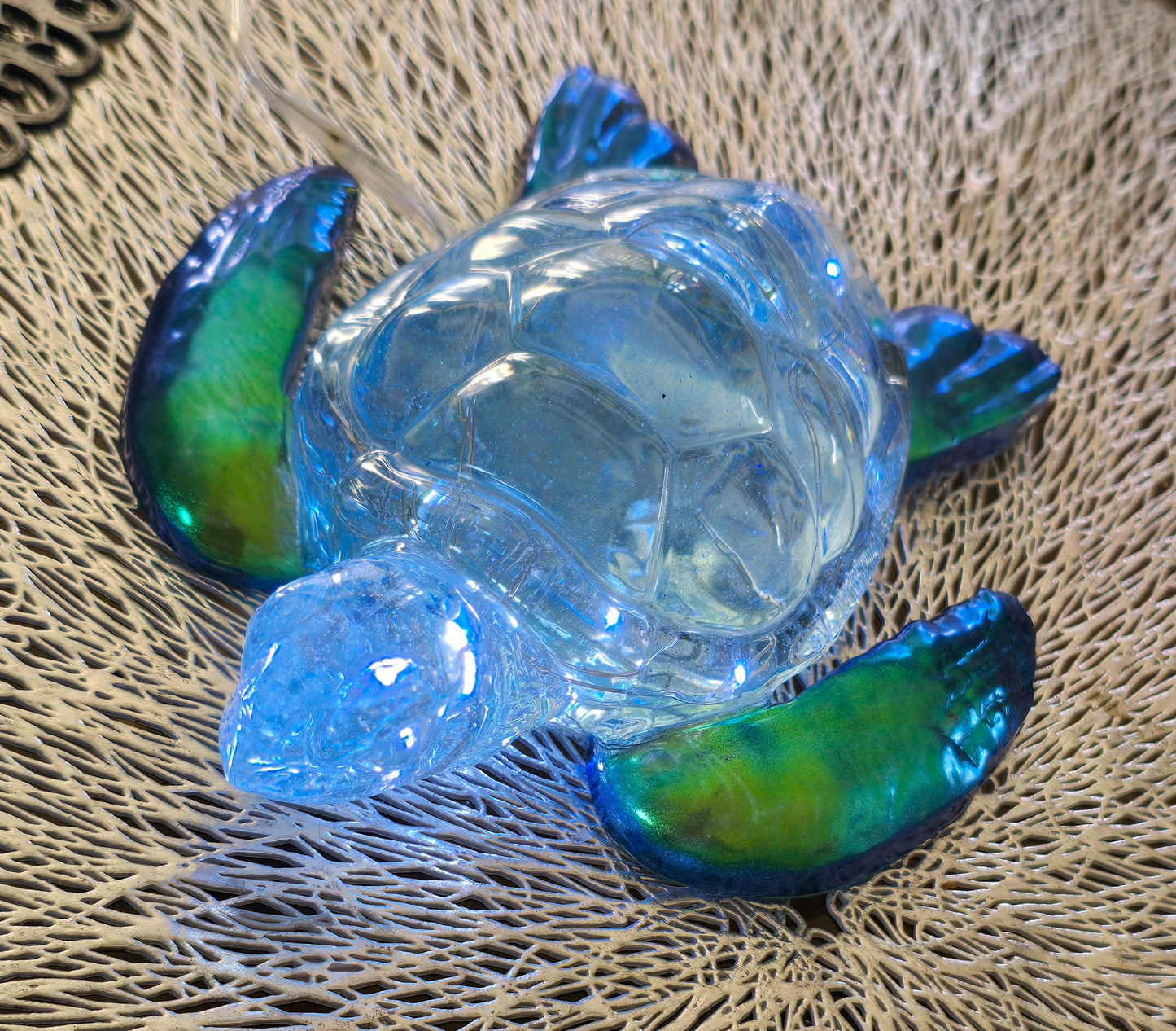 Turtle large with blue green and gold flippers-night light 13 x 14cm