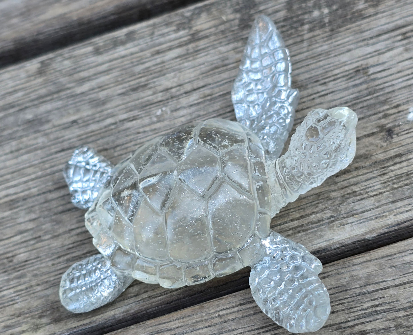 Turtle small silver and crystal clear 8 x 8.5cm