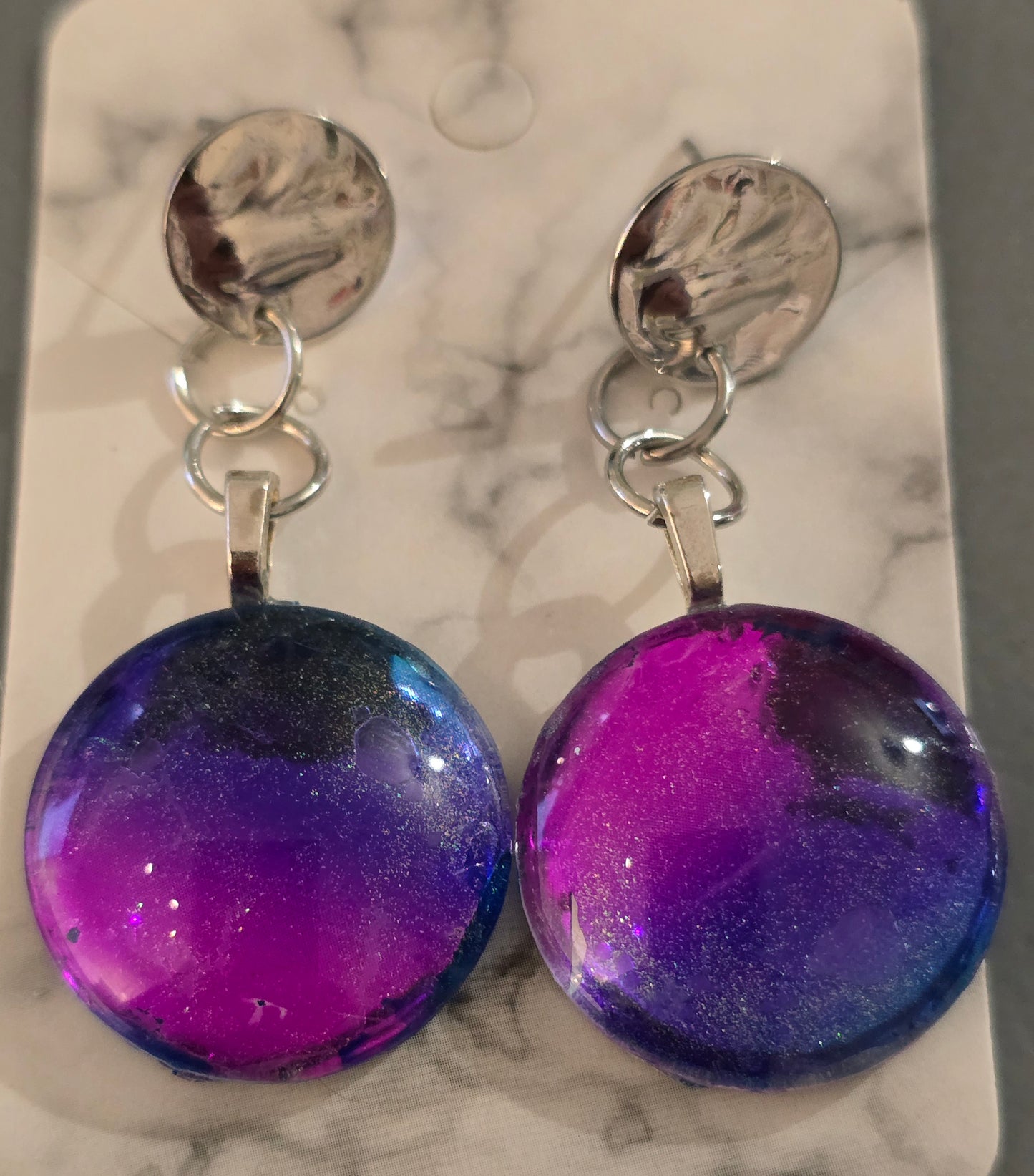 Earrings dangling purple and blue