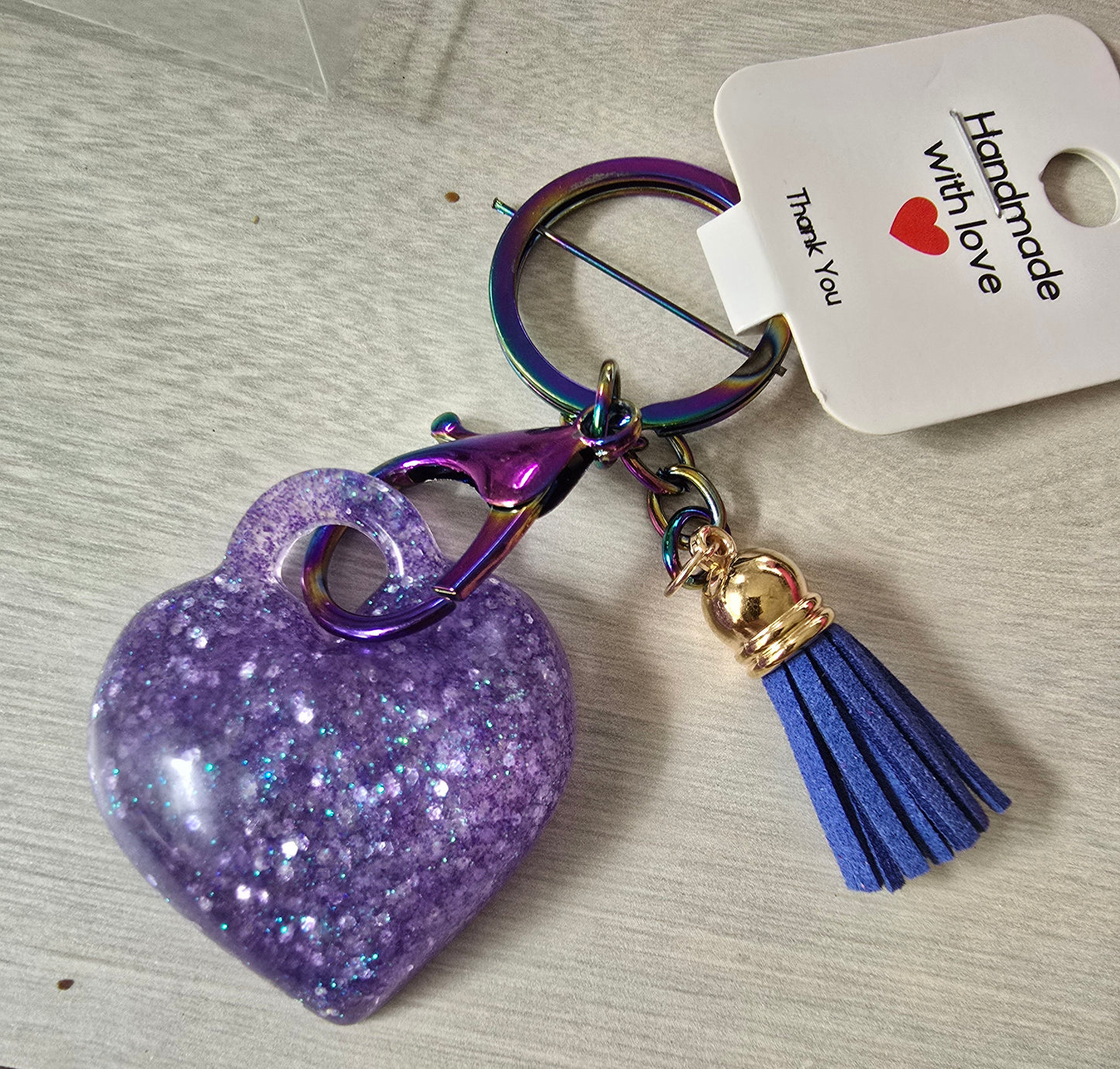 Keycharm puffy heart purple with dark blue tassel