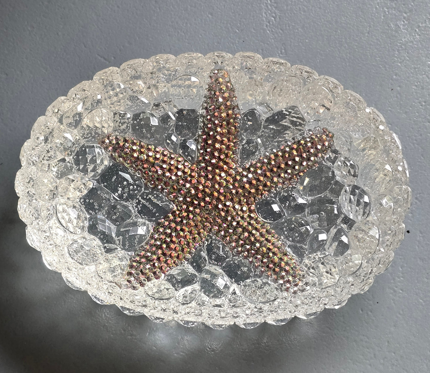 Bowl crystal cluster pink, burgundy, gold starfish