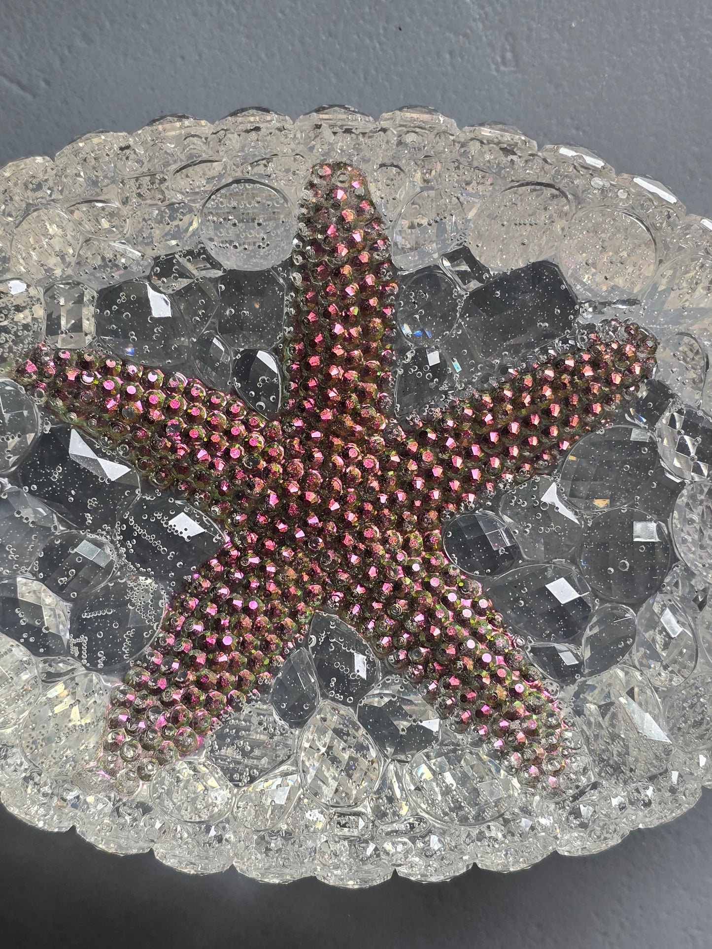 Bowl crystal cluster pink, burgundy, gold starfish