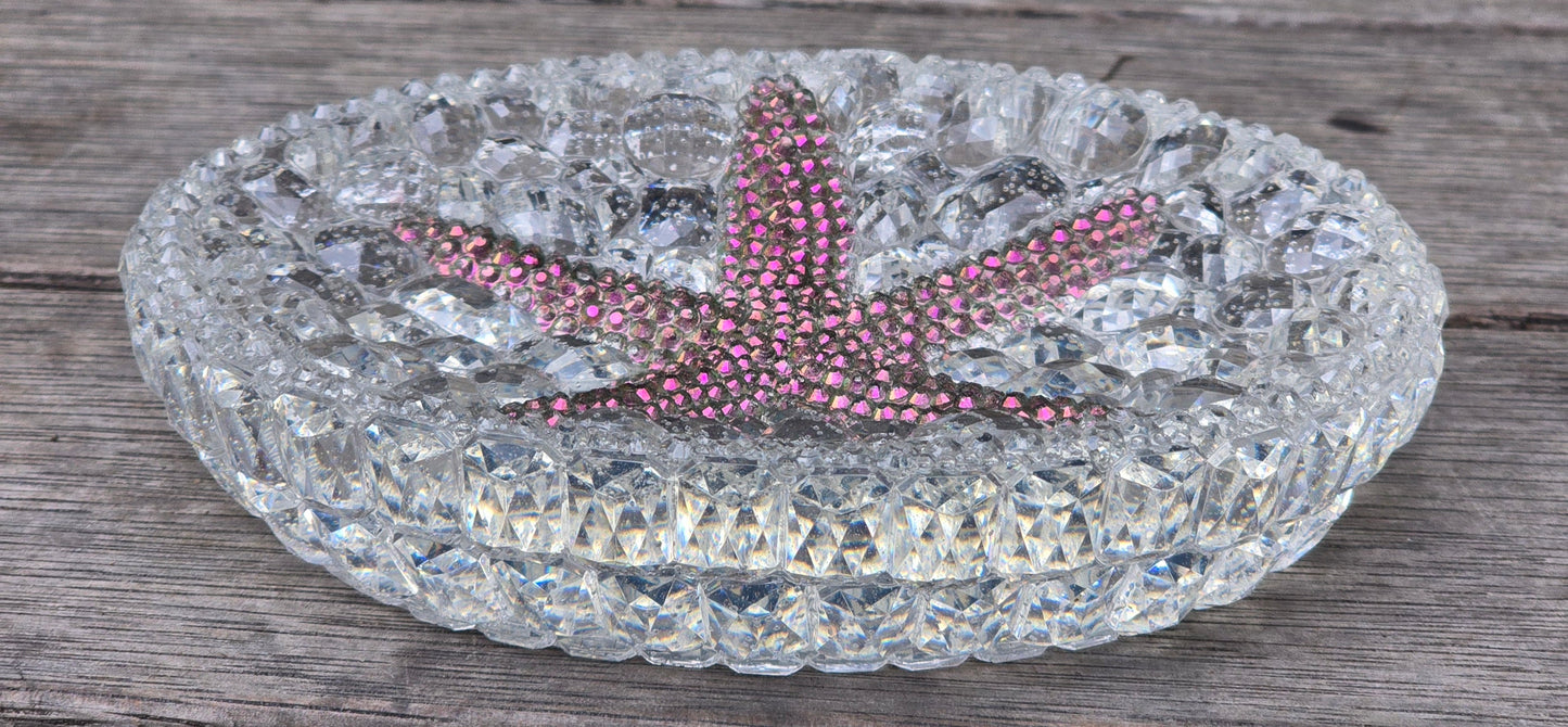 Bowl crystal cluster pink, burgundy, gold starfish