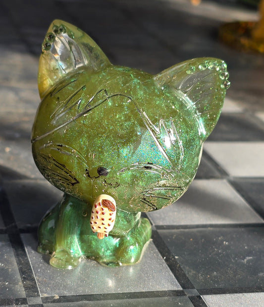 Cat green with ice cream