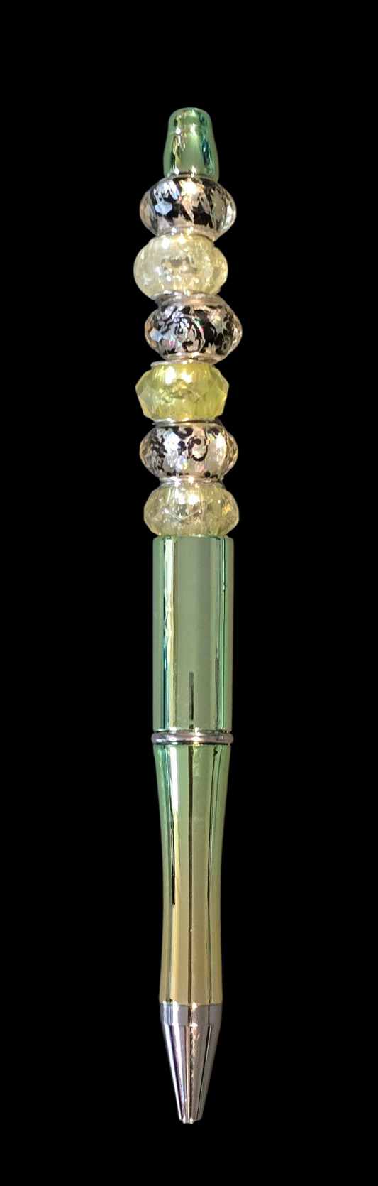 Pen lime green and and gold with crystals and black ink