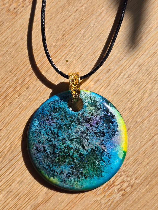 Pendant blues, turquoise,  yellow,  lilac