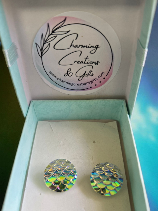 Earrings studs mermaid scales colour changing