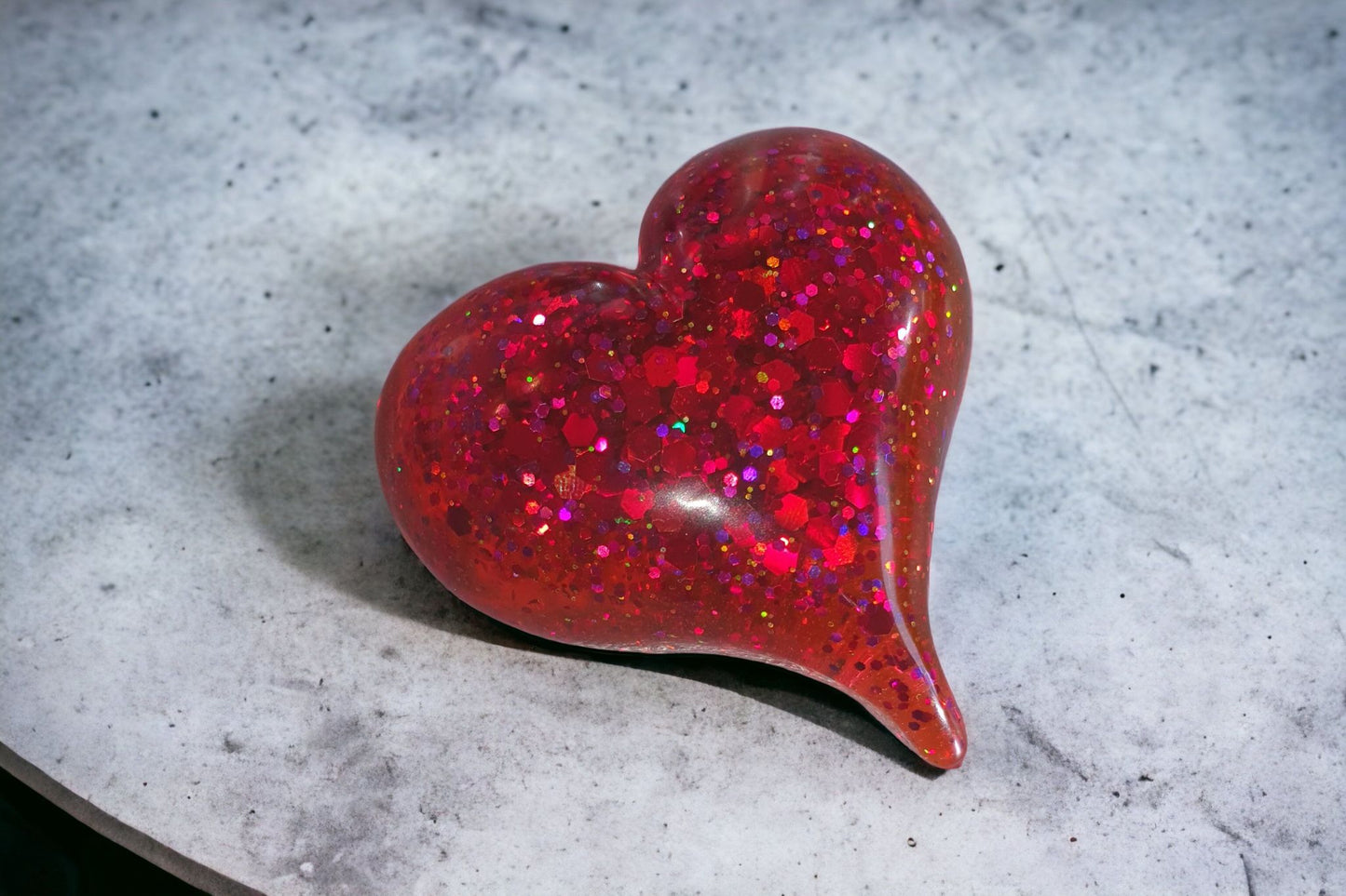 RED GLITTER LOVE HEART PAPER WEIGHT OR FRIDGE MAGNET