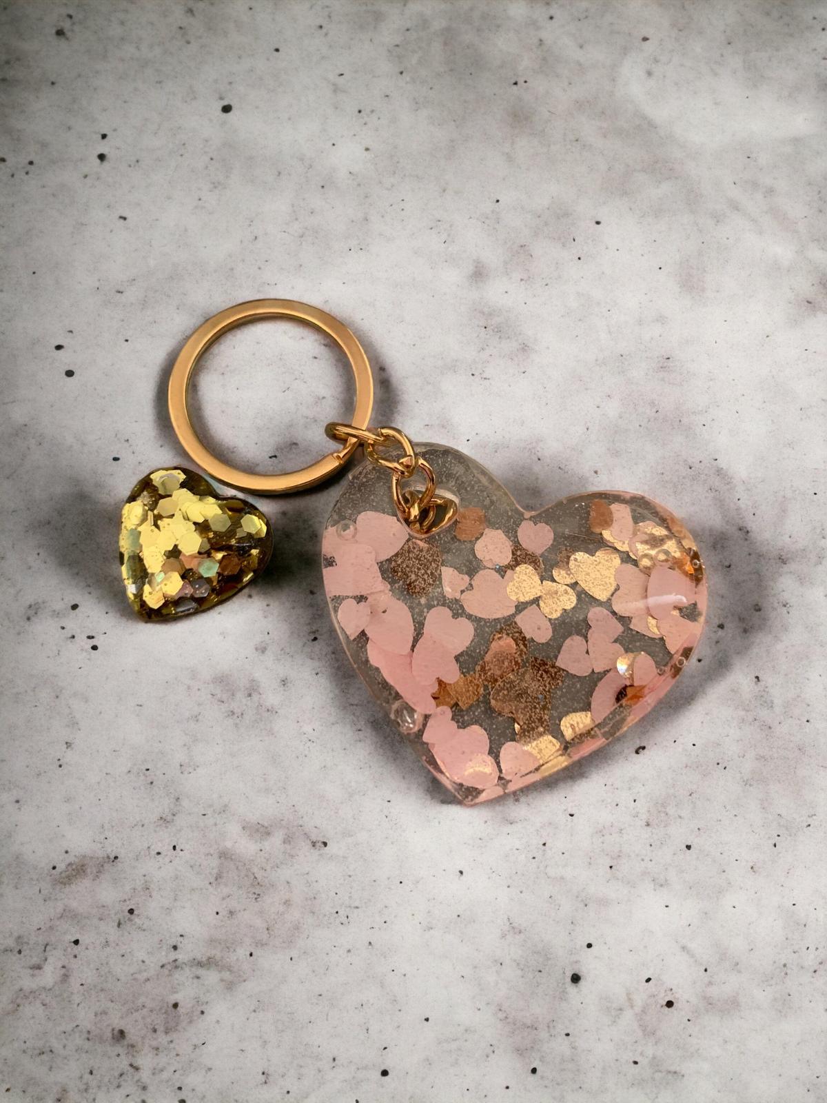 Keyring heart PINK AND GOLD HEARTS