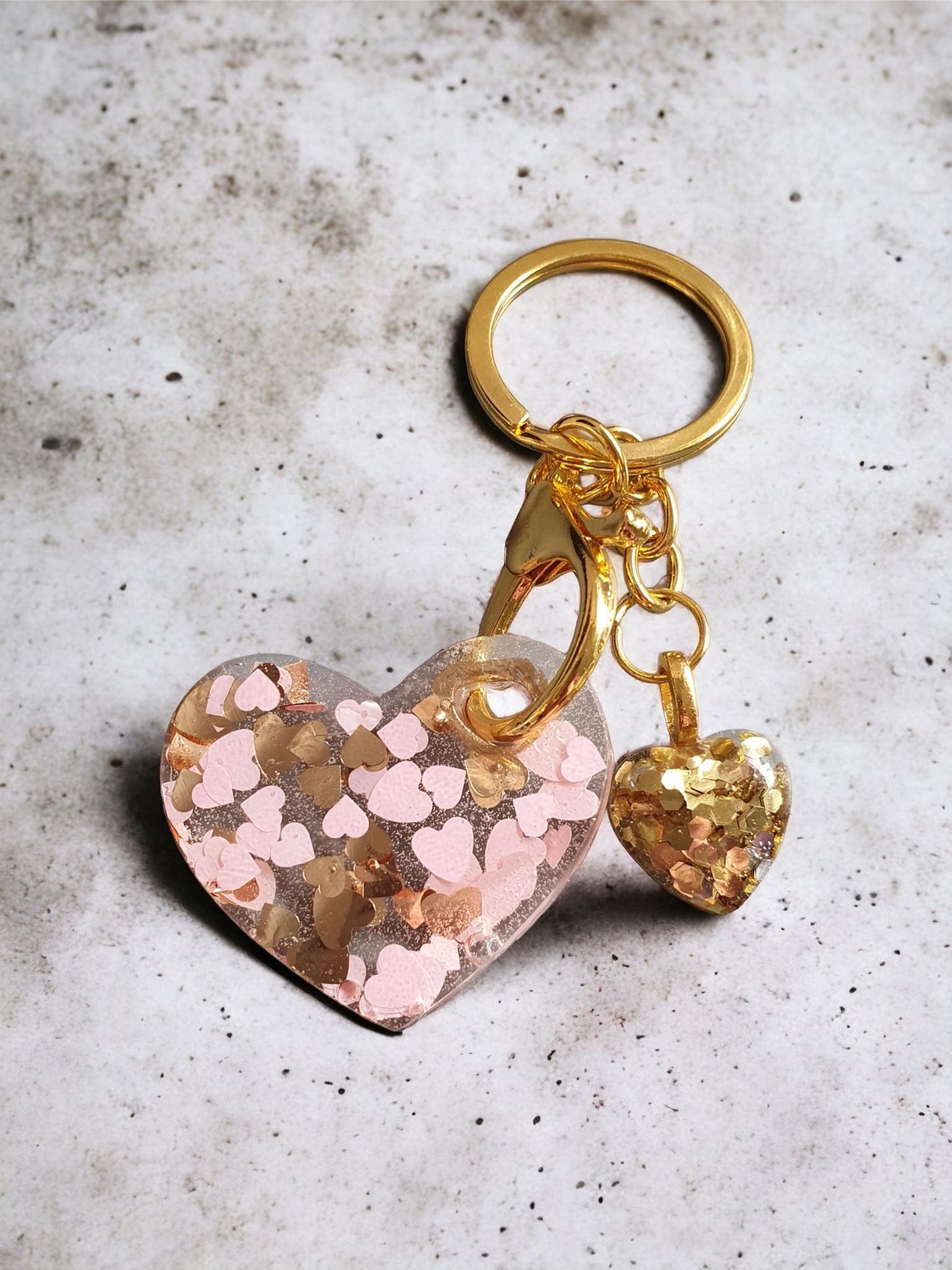 Keyring heart PINK AND GOLD HEARTS