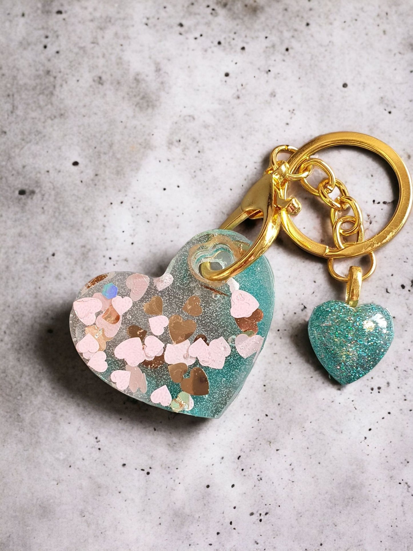 Keyring heart PINK AND GOLD HEARTS