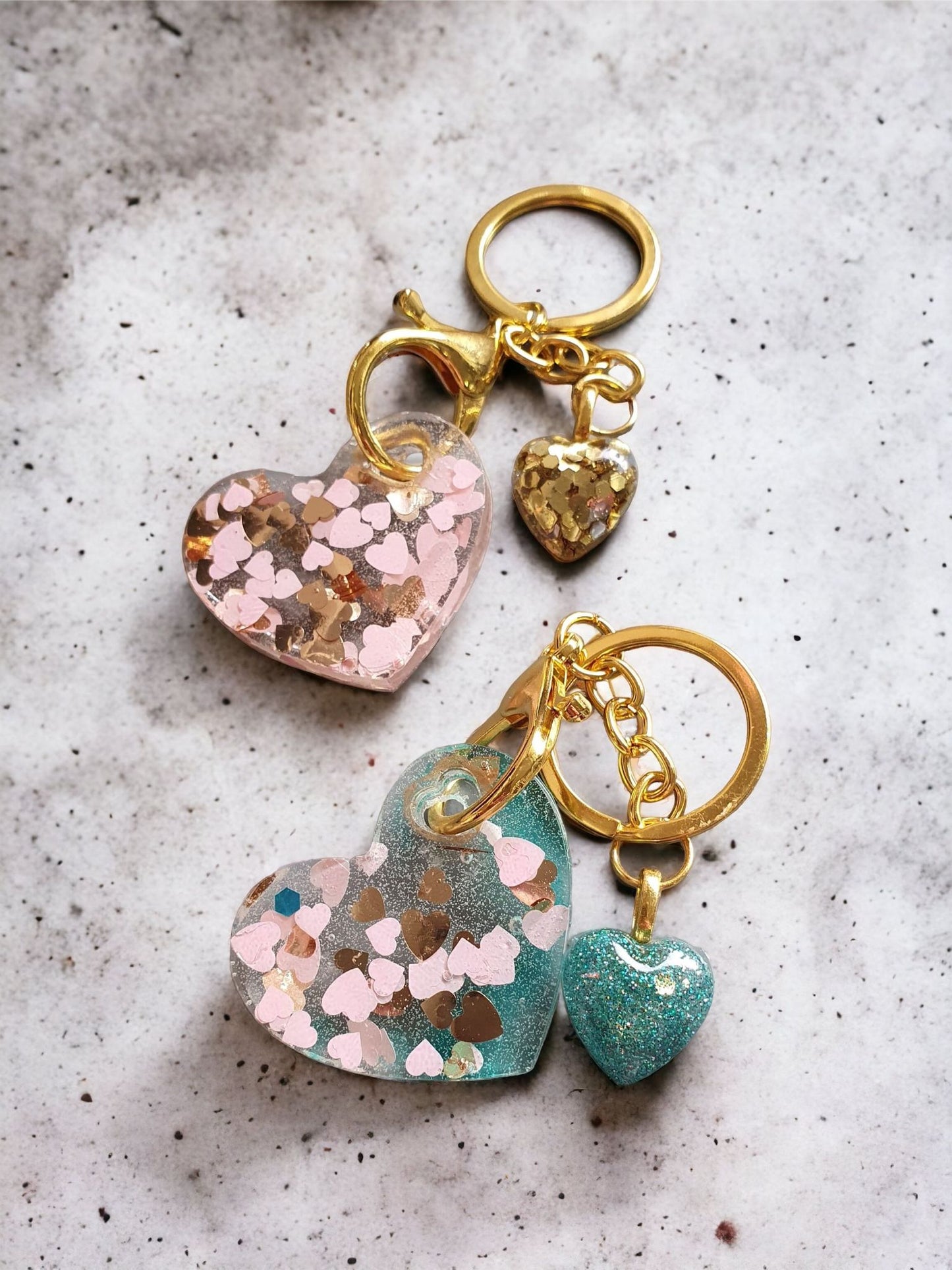 Keyring heart PINK AND GOLD HEARTS