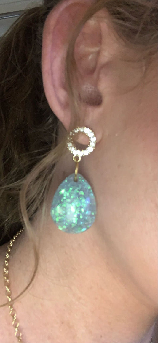 Earrings dangling blue green opal looking