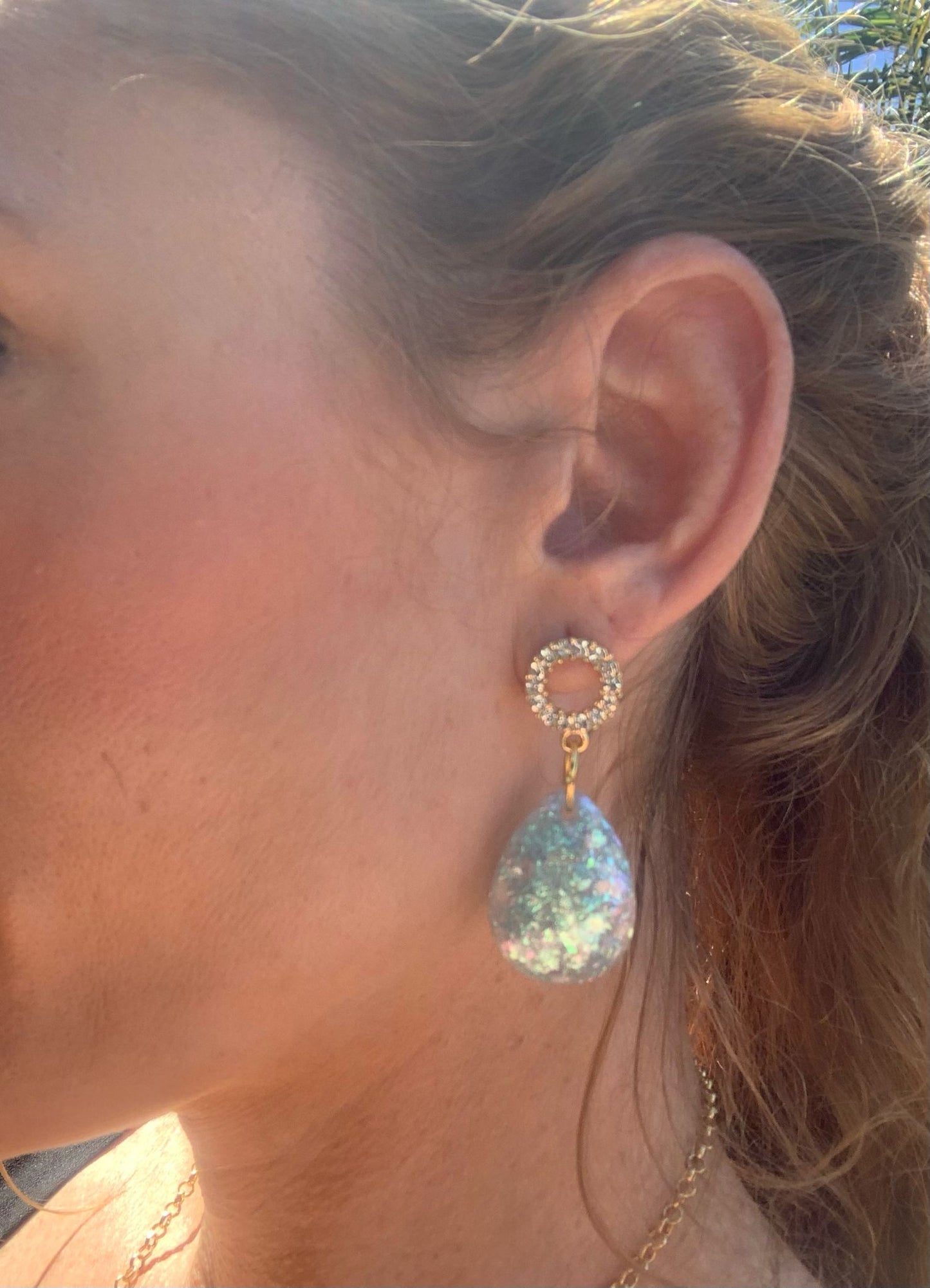 Earrings dangling blue green opal looking