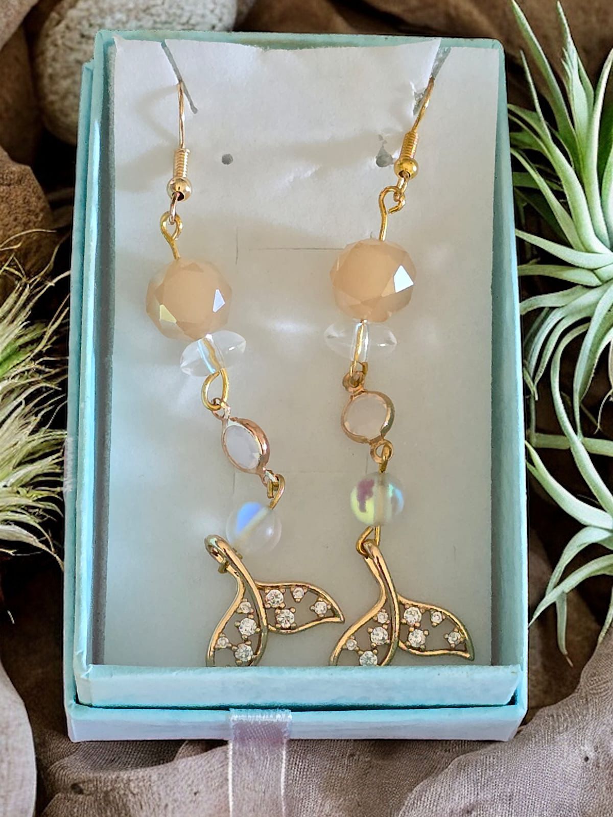 Earrings dangling mermaid tail gold