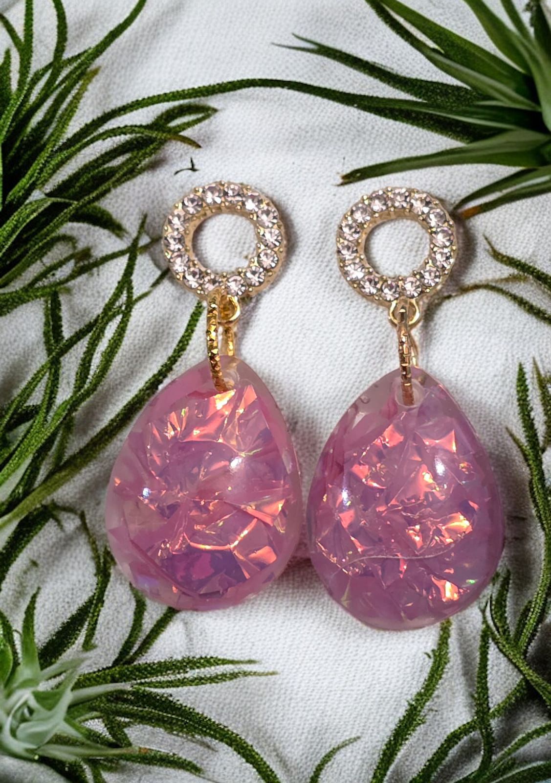 Earrings dangling pink faux opal