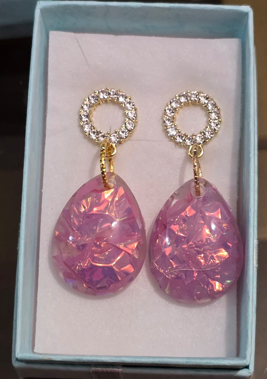 Earrings dangling pink faux opal