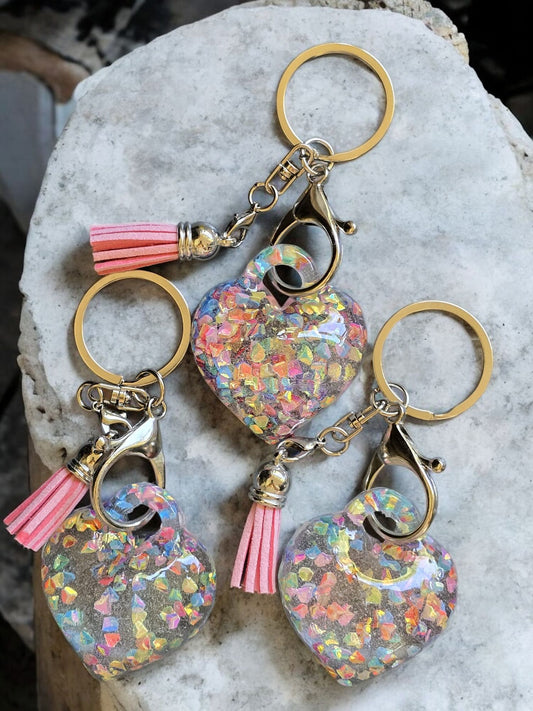 Keycharm puffy heart sparkling colours pink tassel