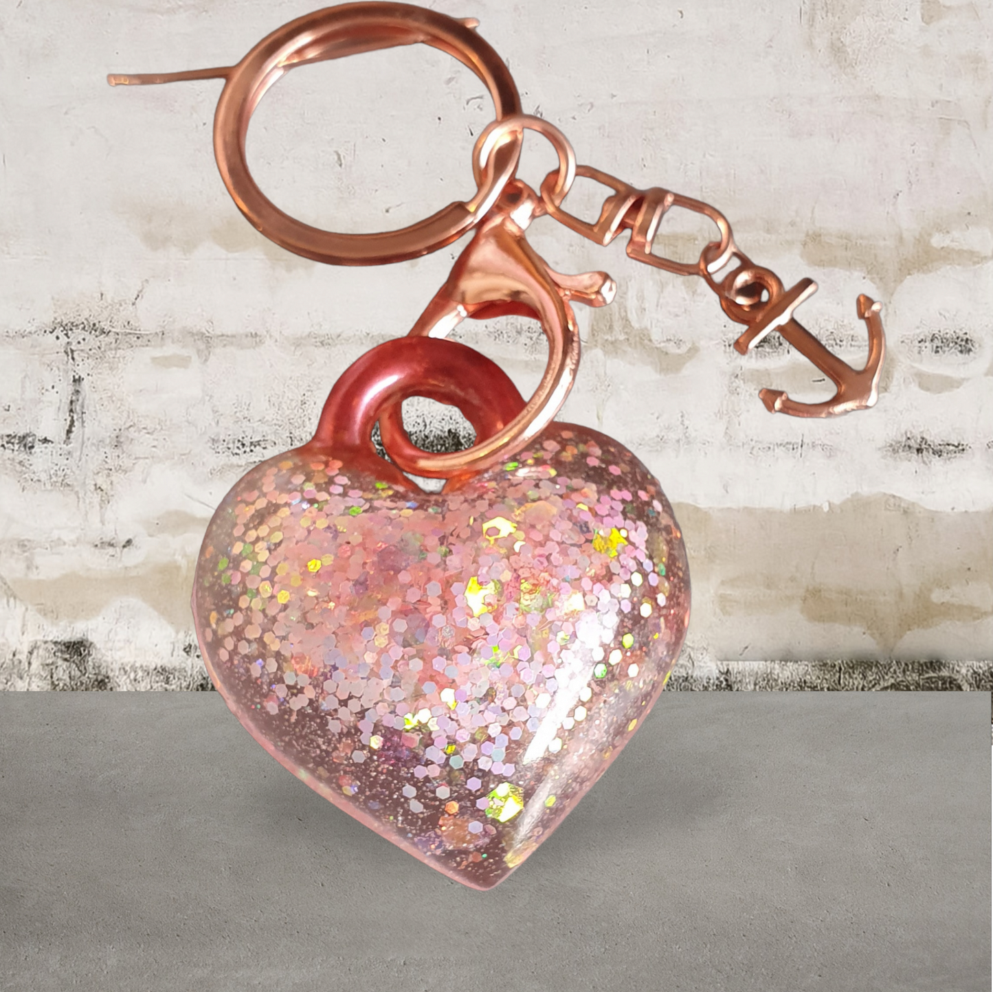 Key Charm Puffy Heart Rose Gold with Charm