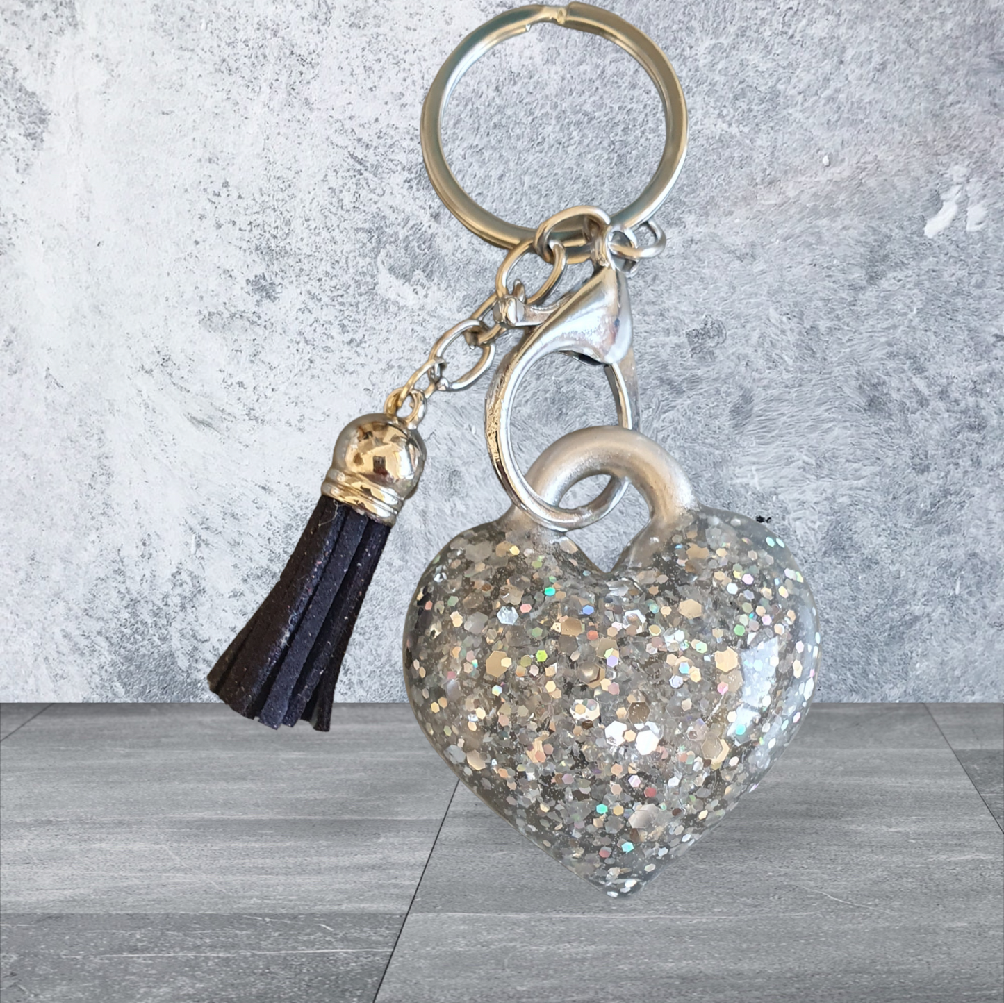 Key Charm Puffy Heart Mirror Mirror with Tassel