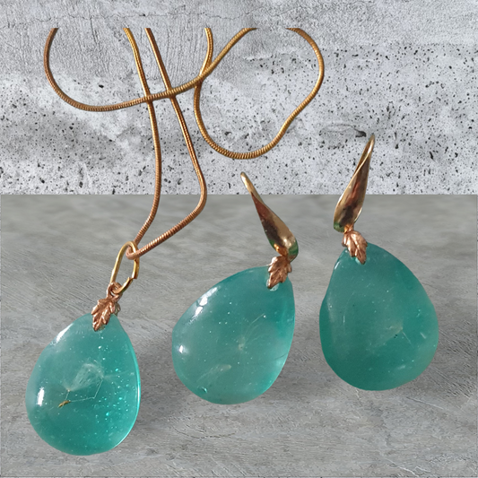 Pendant and earring set sea green