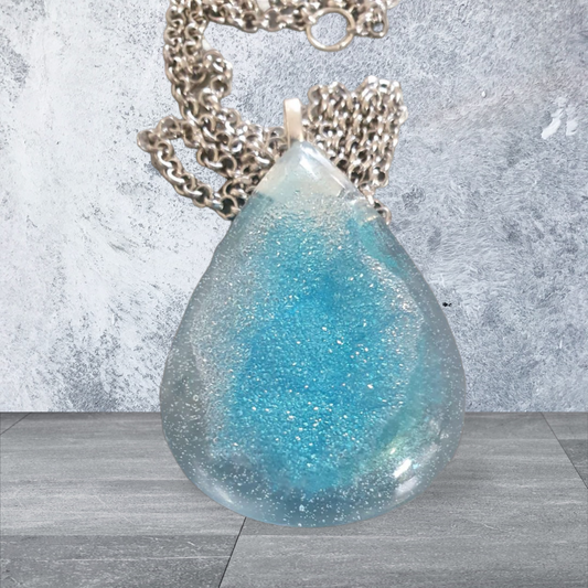 Pendant Crystal Teardrop Turquise Blossom