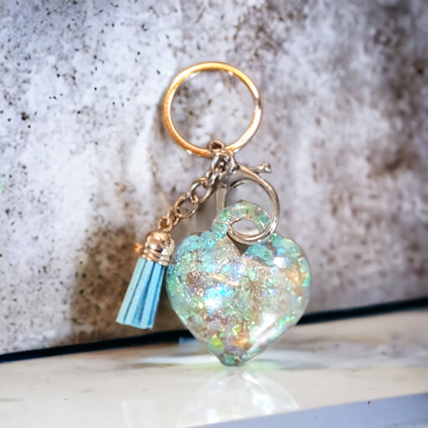 Keycharm puffy heart blue green