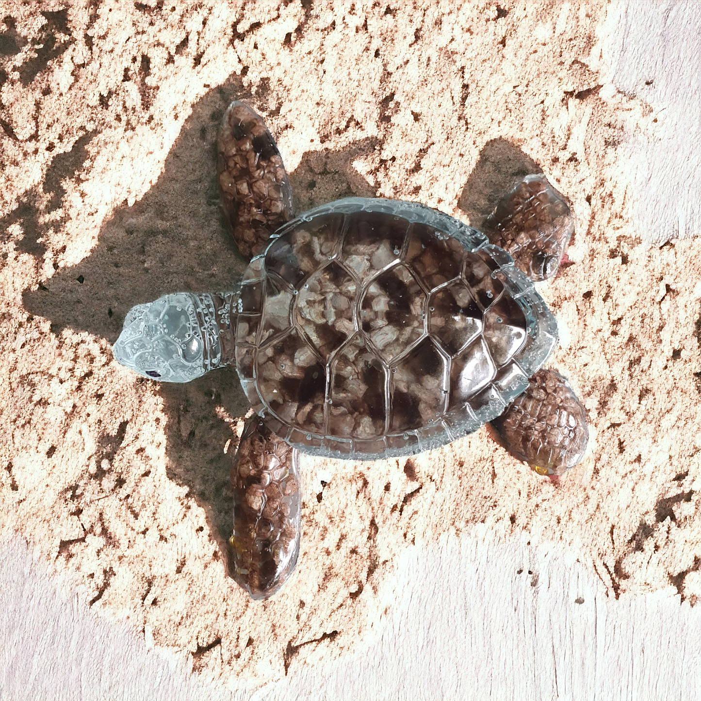 Turtle large light blue turquoise with pebbles  14 x 12cm