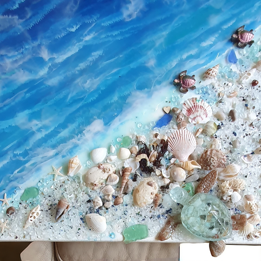 Canvas painting sea with turtle & 2 baby turtles