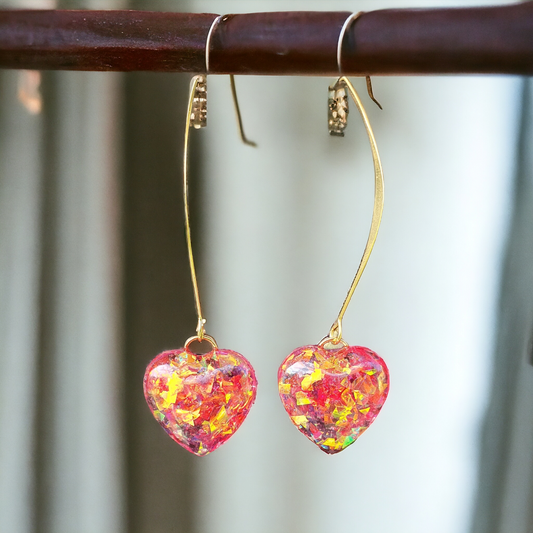 Earrings dangling red, orange pink