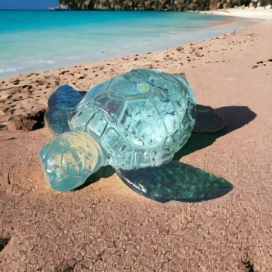 Turtle huge green blue with natural pebbles  30 x 31cm