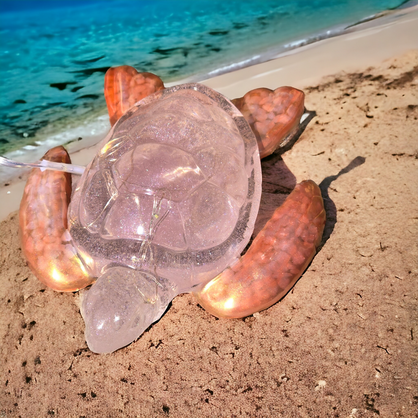 Turtle large himalayan pink with gold flippers night light 13 x 14cm