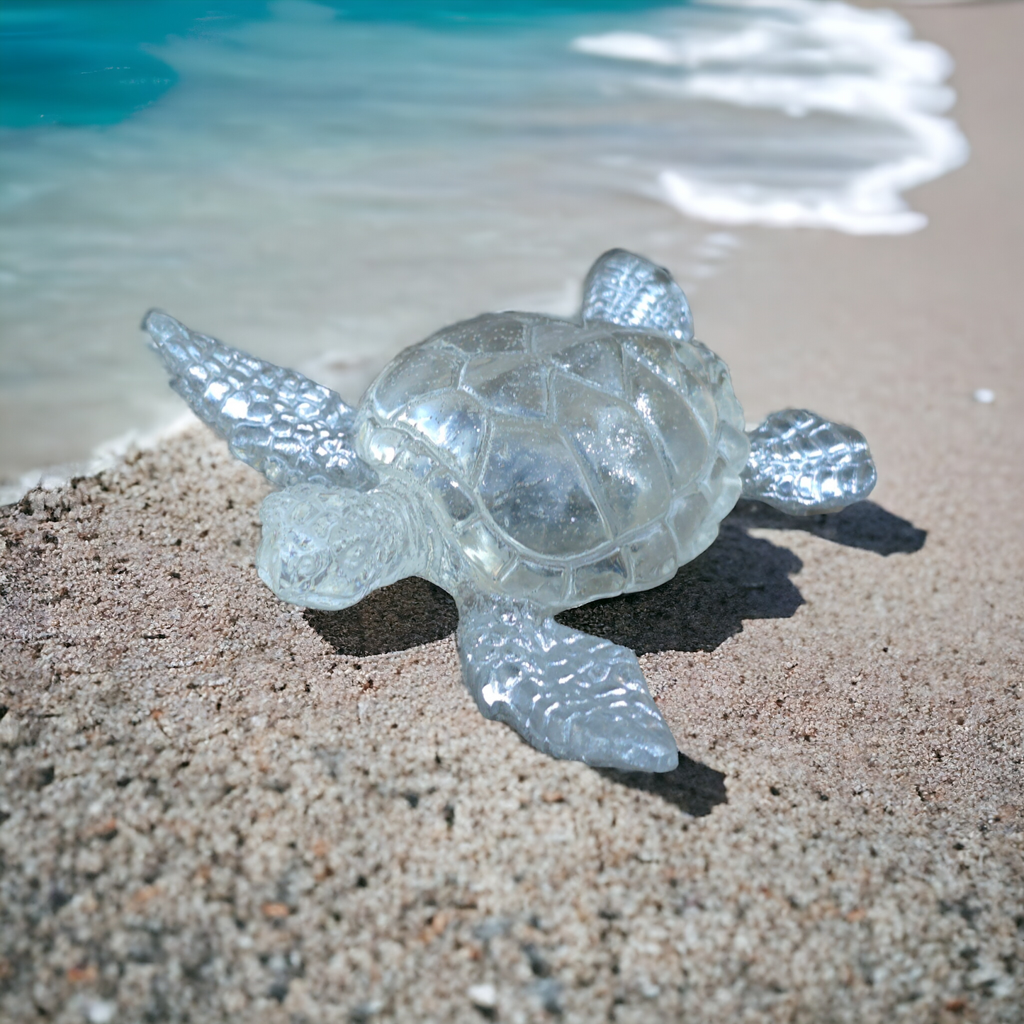 Turtle small silver and crystal clear 8 x 8.5cm