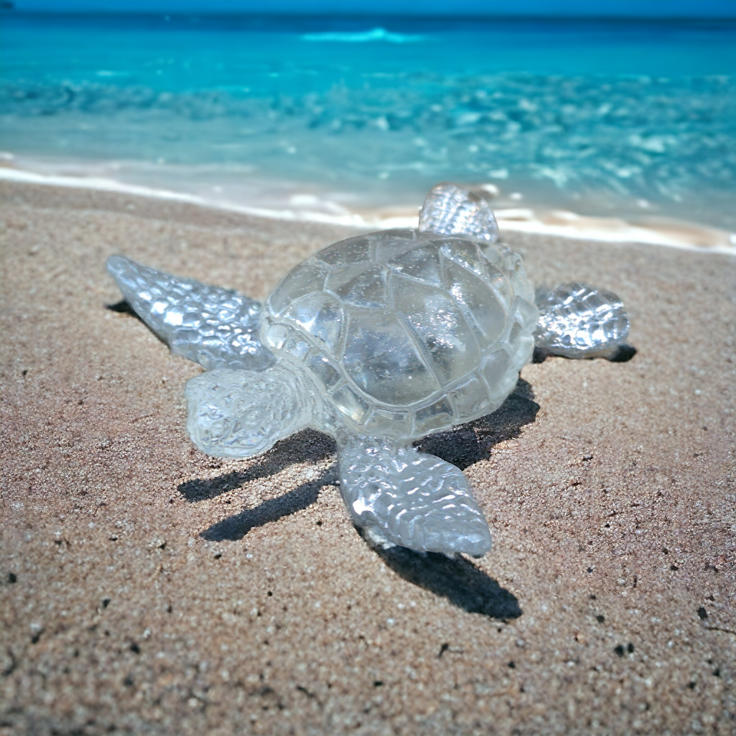 Turtle small silver and crystal clear 8 x 8.5cm