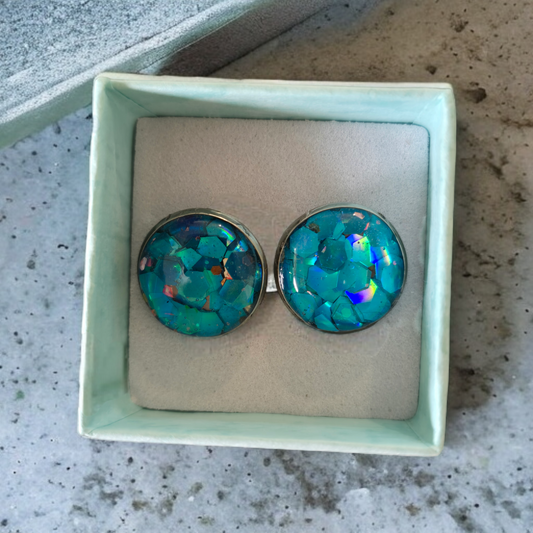 Earrings studs turquoise sparkles