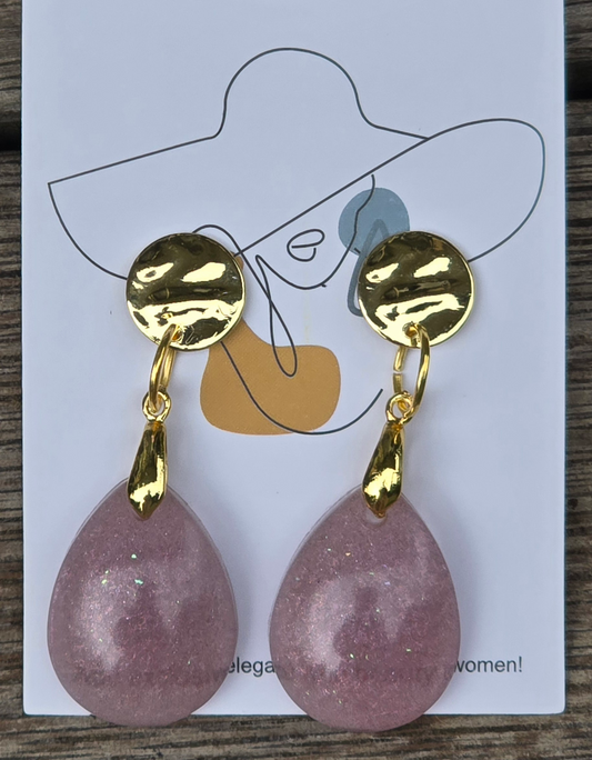 Earrings dangling dusty pink and gold