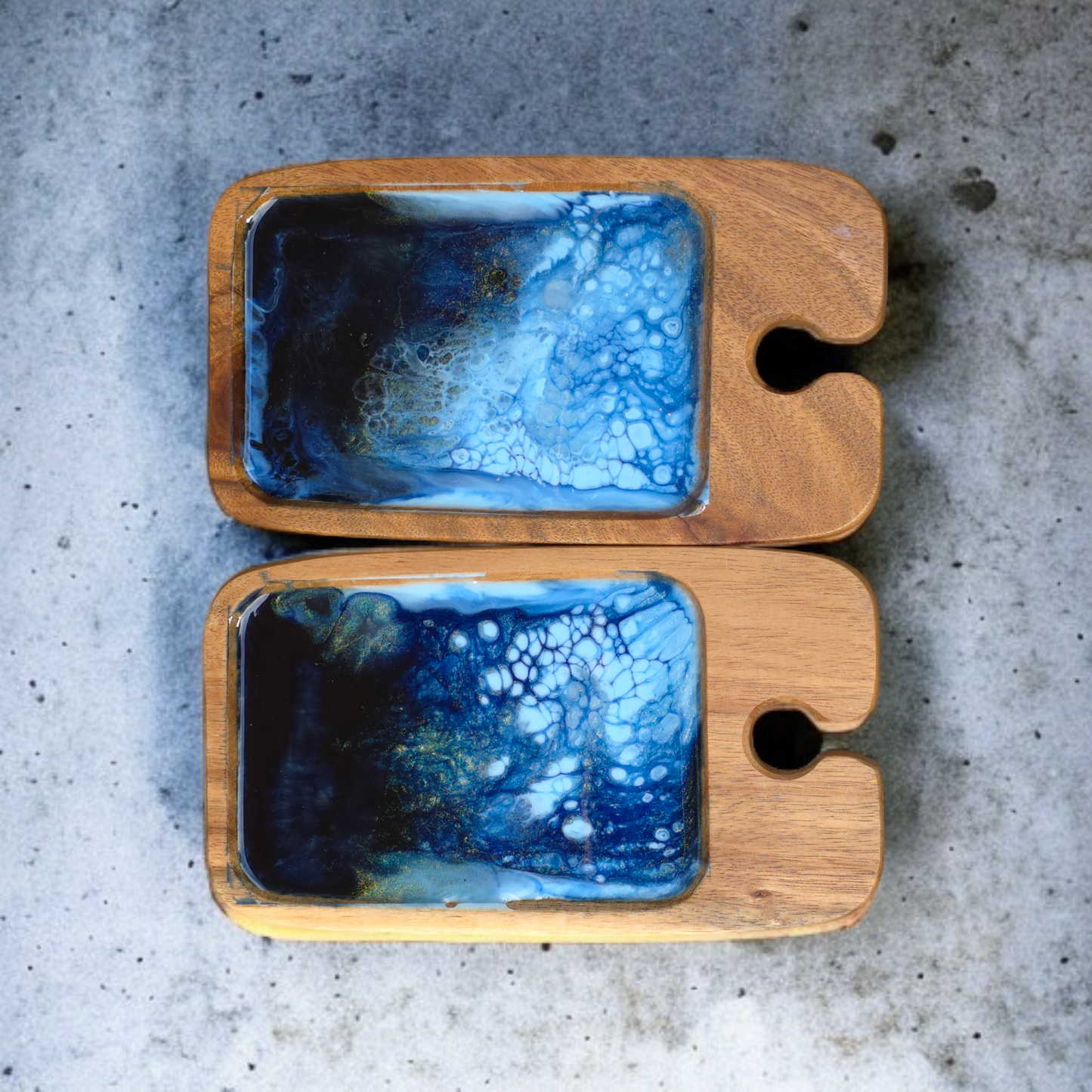 Charcuterie board mini with glass holder blue set of 2