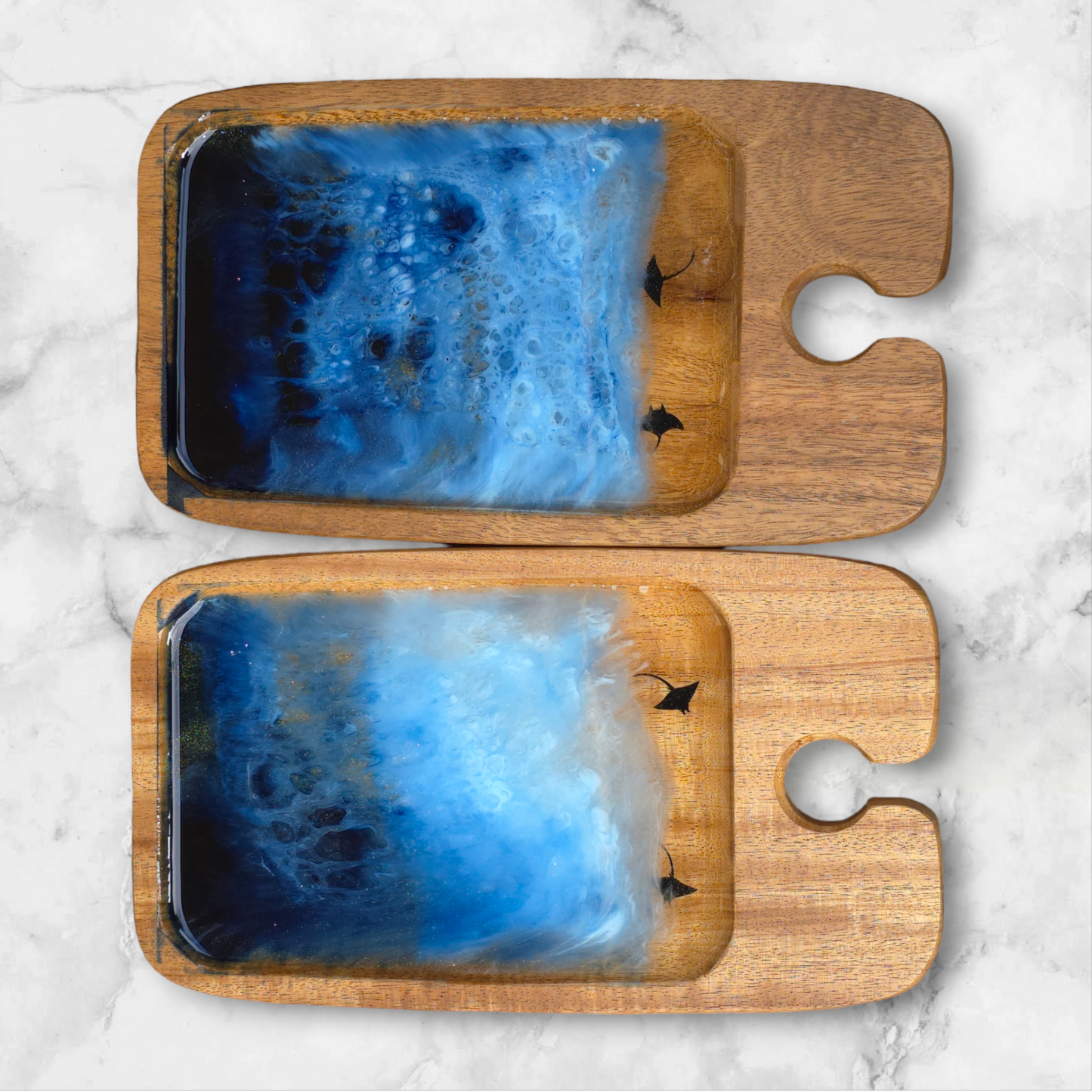 Charcuterie board mini with Glass Holder  sea scene set of 2